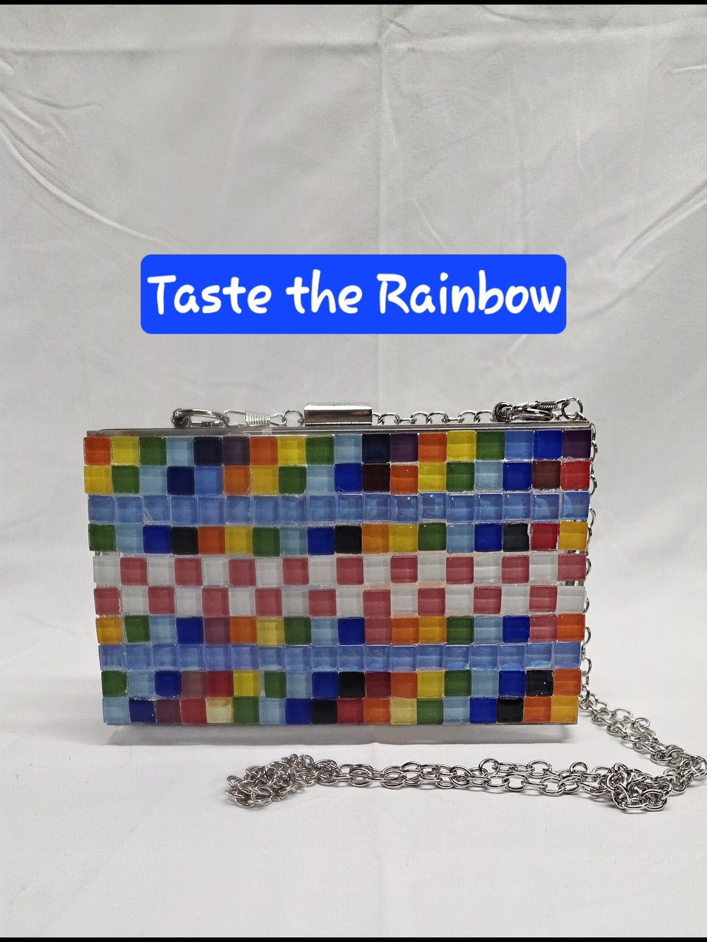 Handmade Pearl Chaos Clear Acrylic Clutch w/ Silver Hardware-Taste The Rainbow
